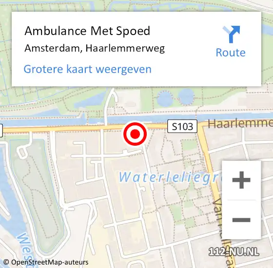 Locatie op kaart van de 112 melding: Ambulance Met Spoed Naar Amsterdam, Haarlemmerweg op 9 maart 2024 21:03
