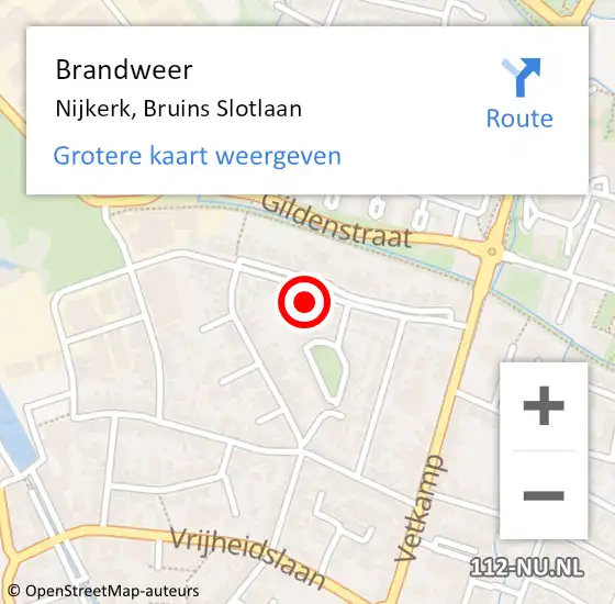 Locatie op kaart van de 112 melding: Brandweer Nijkerk, Bruins Slotlaan op 9 maart 2024 22:28