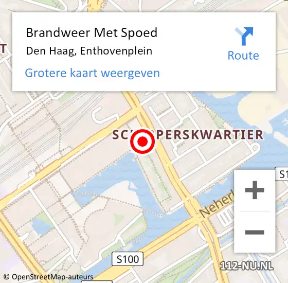 Locatie op kaart van de 112 melding: Brandweer Met Spoed Naar Den Haag, Enthovenplein op 9 maart 2024 23:58