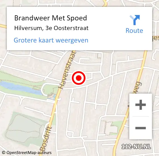 Locatie op kaart van de 112 melding: Brandweer Met Spoed Naar Hilversum, 3e Oosterstraat op 10 maart 2024 01:03