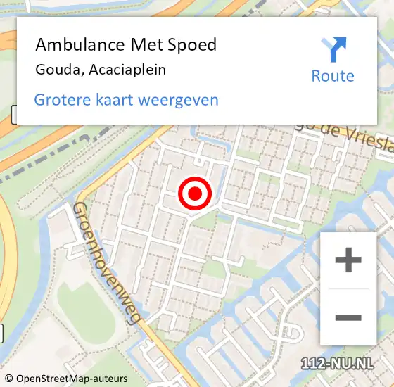 Locatie op kaart van de 112 melding: Ambulance Met Spoed Naar Gouda, Acaciaplein op 10 maart 2024 01:19