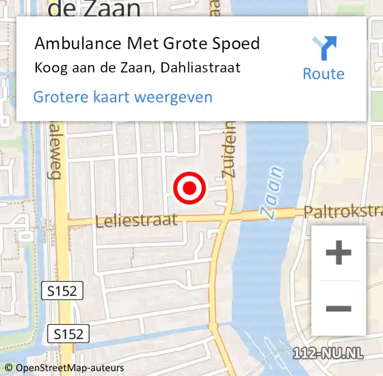 Locatie op kaart van de 112 melding: Ambulance Met Grote Spoed Naar Koog aan de Zaan, Dahliastraat op 10 maart 2024 01:21