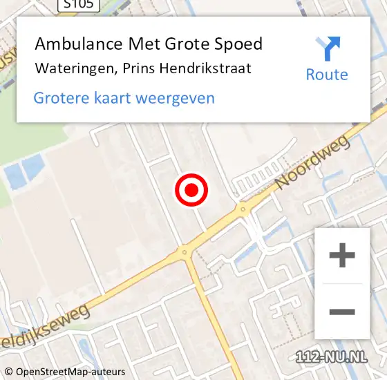 Locatie op kaart van de 112 melding: Ambulance Met Grote Spoed Naar Wateringen, Prins Hendrikstraat op 10 maart 2024 02:04