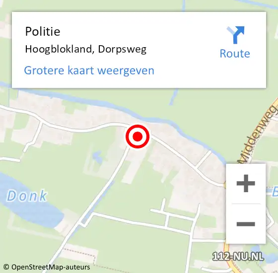 Locatie op kaart van de 112 melding: Politie Hoogblokland, Dorpsweg op 10 maart 2024 02:10