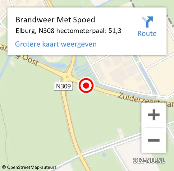 Locatie op kaart van de 112 melding: Brandweer Met Spoed Naar Elburg, N308 hectometerpaal: 51,3 op 10 maart 2024 02:14