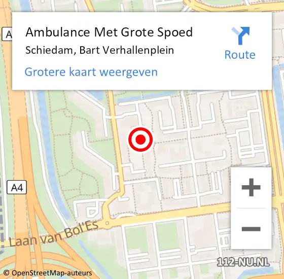 Locatie op kaart van de 112 melding: Ambulance Met Grote Spoed Naar Schiedam, Bart Verhallenplein op 10 maart 2024 02:58