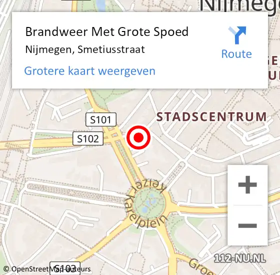 Locatie op kaart van de 112 melding: Brandweer Met Grote Spoed Naar Nijmegen, Smetiusstraat op 10 maart 2024 03:13
