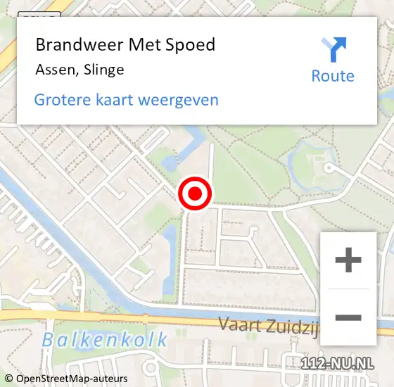 Locatie op kaart van de 112 melding: Brandweer Met Spoed Naar Assen, Slinge op 10 maart 2024 03:14