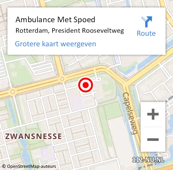 Locatie op kaart van de 112 melding: Ambulance Met Spoed Naar Rotterdam, President Rooseveltweg op 10 maart 2024 03:23