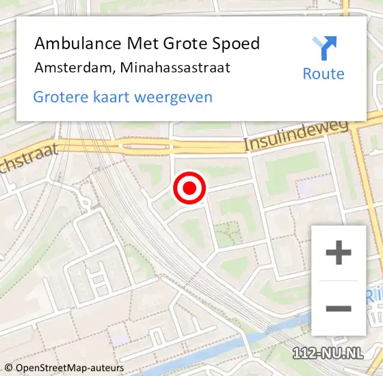 Locatie op kaart van de 112 melding: Ambulance Met Grote Spoed Naar Amsterdam, Minahassastraat op 10 maart 2024 03:51