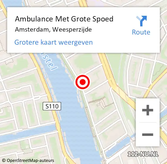 Locatie op kaart van de 112 melding: Ambulance Met Grote Spoed Naar Amsterdam, Weesperzijde op 10 maart 2024 04:04