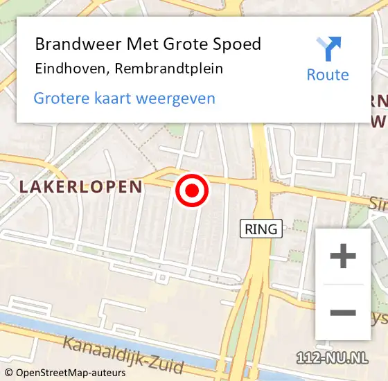 Locatie op kaart van de 112 melding: Brandweer Met Grote Spoed Naar Eindhoven, Rembrandtplein op 10 maart 2024 04:45