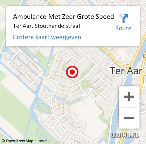 Locatie op kaart van de 112 melding: Ambulance Met Zeer Grote Spoed Naar Ter Aar, Stouthandelstraat op 10 maart 2024 05:01