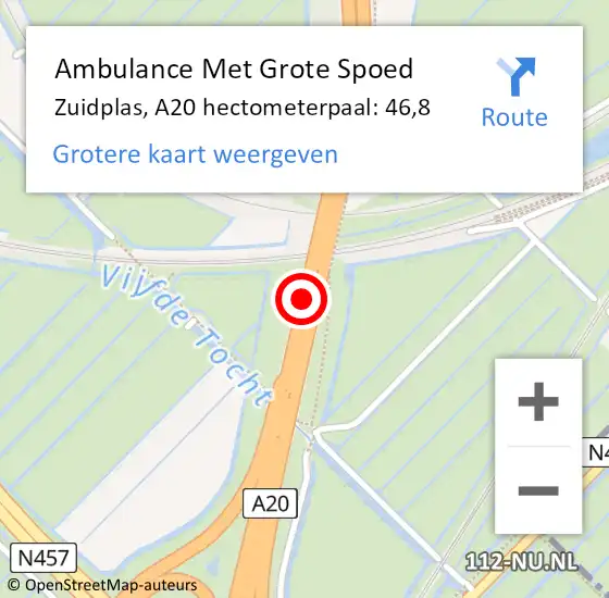 Locatie op kaart van de 112 melding: Ambulance Met Grote Spoed Naar Zuidplas, A20 hectometerpaal: 46,8 op 10 maart 2024 05:16