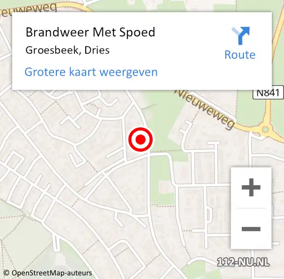Locatie op kaart van de 112 melding: Brandweer Met Spoed Naar Groesbeek, Dries op 10 maart 2024 05:23