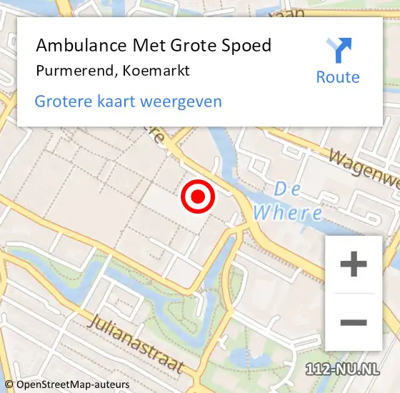 Locatie op kaart van de 112 melding: Ambulance Met Grote Spoed Naar Purmerend, Koemarkt op 10 maart 2024 05:29