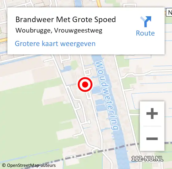 Locatie op kaart van de 112 melding: Brandweer Met Grote Spoed Naar Woubrugge, Vrouwgeestweg op 10 maart 2024 05:37