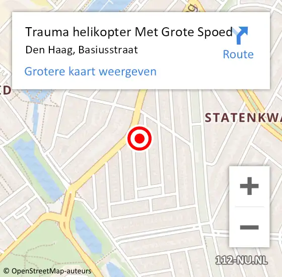 Locatie op kaart van de 112 melding: Trauma helikopter Met Grote Spoed Naar Den Haag, Basiusstraat op 10 maart 2024 07:15