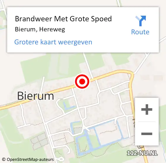 Locatie op kaart van de 112 melding: Brandweer Met Grote Spoed Naar Bierum, Hereweg op 10 maart 2024 07:23