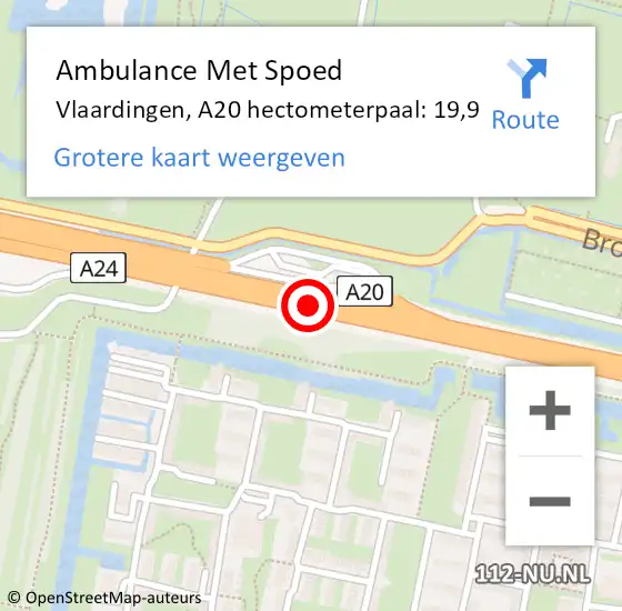 Locatie op kaart van de 112 melding: Ambulance Met Spoed Naar Vlaardingen, A20 hectometerpaal: 19,9 op 10 maart 2024 07:27