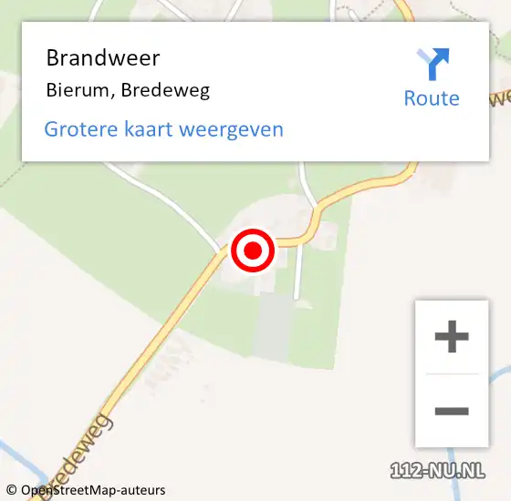 Locatie op kaart van de 112 melding: Brandweer Bierum, Bredeweg op 10 maart 2024 07:48