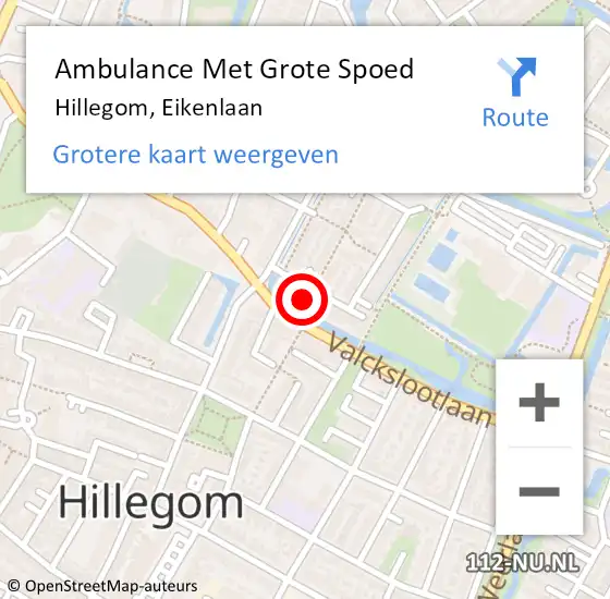 Locatie op kaart van de 112 melding: Ambulance Met Grote Spoed Naar Hillegom, Eikenlaan op 10 maart 2024 08:27