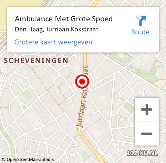 Locatie op kaart van de 112 melding: Ambulance Met Grote Spoed Naar Den Haag, Jurriaan Kokstraat op 10 maart 2024 09:18