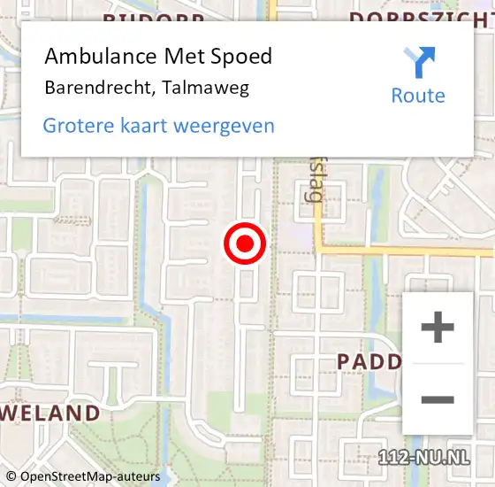 Locatie op kaart van de 112 melding: Ambulance Met Spoed Naar Barendrecht, Talmaweg op 10 maart 2024 09:34