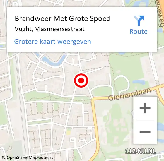 Locatie op kaart van de 112 melding: Brandweer Met Grote Spoed Naar Vught, Vlasmeersestraat op 10 maart 2024 10:16