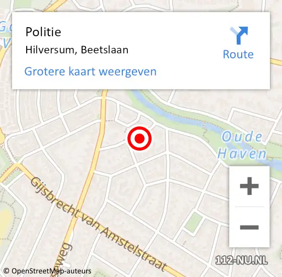 Locatie op kaart van de 112 melding: Politie Hilversum, Beetslaan op 10 maart 2024 11:09