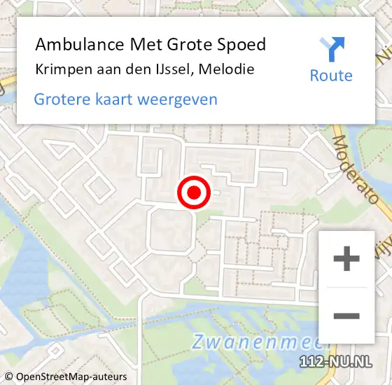 Locatie op kaart van de 112 melding: Ambulance Met Grote Spoed Naar Krimpen aan den IJssel, Melodie op 10 maart 2024 11:52