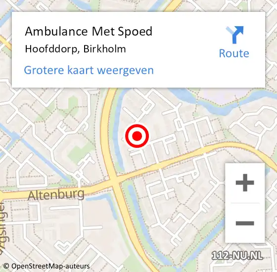 Locatie op kaart van de 112 melding: Ambulance Met Spoed Naar Hoofddorp, Birkholm op 10 maart 2024 11:58