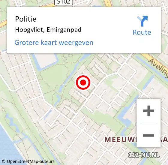 Locatie op kaart van de 112 melding: Politie Hoogvliet, Emirganpad op 10 maart 2024 12:22