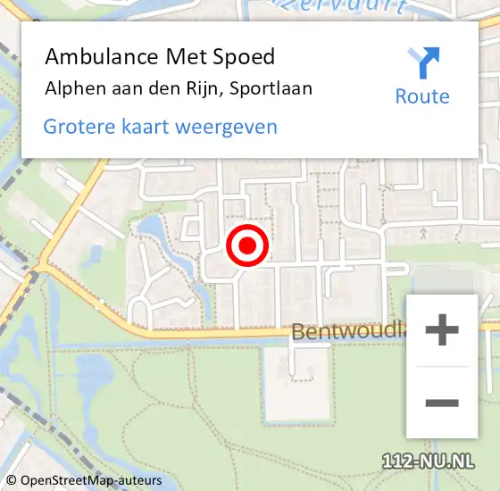 Locatie op kaart van de 112 melding: Ambulance Met Spoed Naar Alphen aan den Rijn, Sportlaan op 10 maart 2024 12:36
