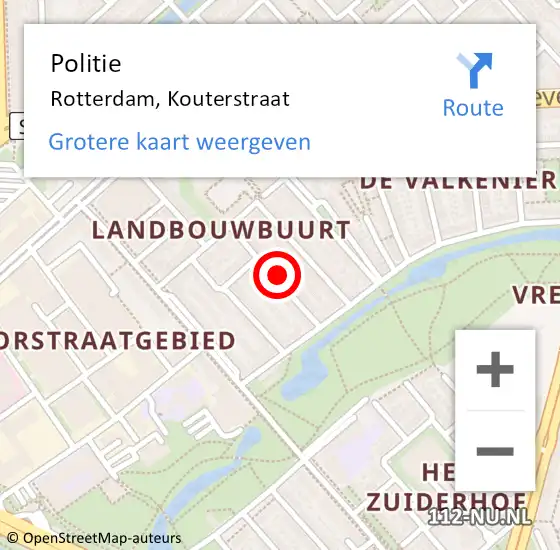 Locatie op kaart van de 112 melding: Politie Rotterdam, Kouterstraat op 10 maart 2024 12:44