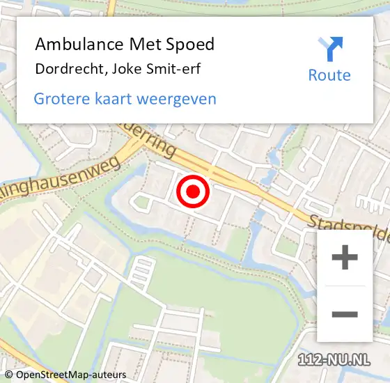 Locatie op kaart van de 112 melding: Ambulance Met Spoed Naar Dordrecht, Joke Smit-erf op 10 maart 2024 12:55