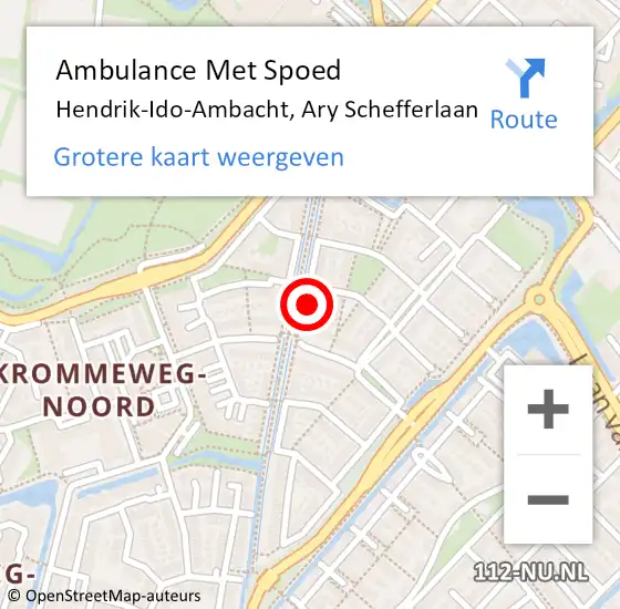 Locatie op kaart van de 112 melding: Ambulance Met Spoed Naar Hendrik-Ido-Ambacht, Ary Schefferlaan op 10 maart 2024 13:05