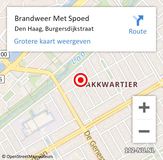 Locatie op kaart van de 112 melding: Brandweer Met Spoed Naar Den Haag, Burgersdijkstraat op 10 maart 2024 13:23