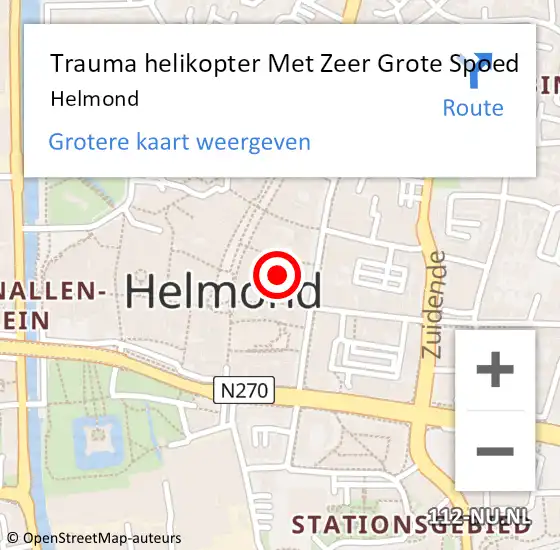 Locatie op kaart van de 112 melding: Trauma helikopter Met Zeer Grote Spoed Naar Helmond op 10 maart 2024 13:37