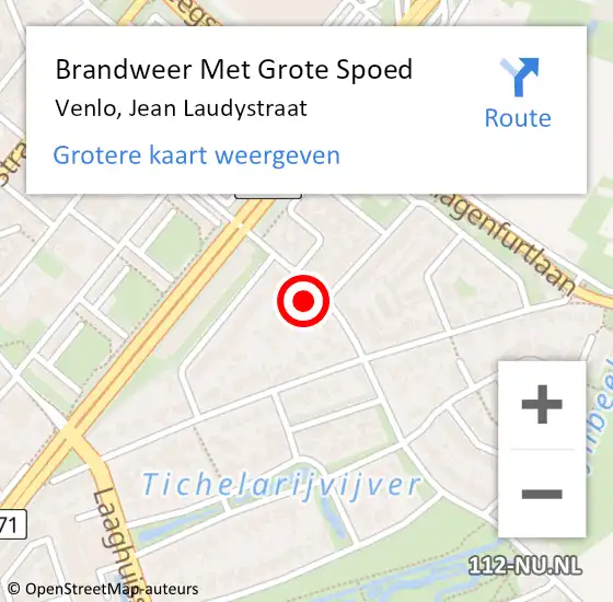 Locatie op kaart van de 112 melding: Brandweer Met Grote Spoed Naar Venlo, Jean Laudystraat op 10 maart 2024 13:46