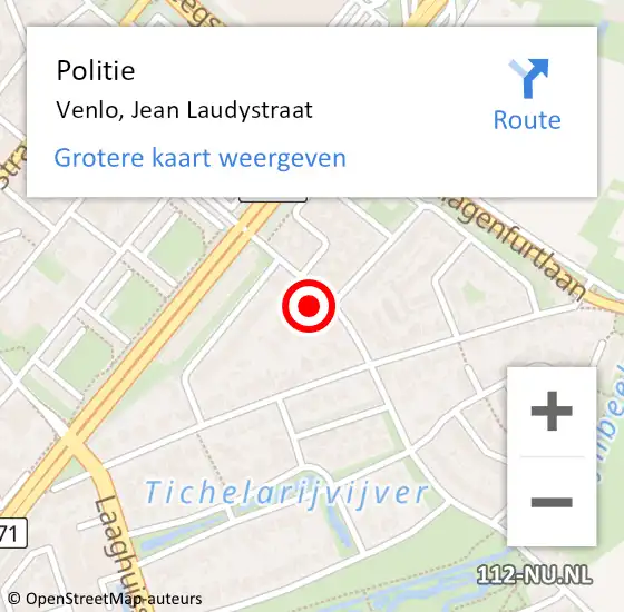 Locatie op kaart van de 112 melding: Politie Venlo, Jean Laudystraat op 10 maart 2024 13:48