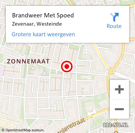 Locatie op kaart van de 112 melding: Brandweer Met Spoed Naar Zevenaar, Westeinde op 10 maart 2024 13:56