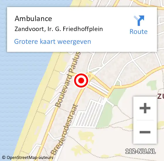 Locatie op kaart van de 112 melding: Ambulance Zandvoort, Ir. G. Friedhoffplein op 10 maart 2024 13:58