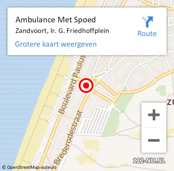 Locatie op kaart van de 112 melding: Ambulance Met Spoed Naar Zandvoort, Ir. G. Friedhoffplein op 10 maart 2024 14:10