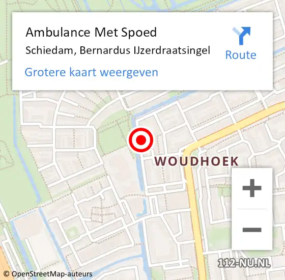 Locatie op kaart van de 112 melding: Ambulance Met Spoed Naar Schiedam, Bernardus IJzerdraatsingel op 10 maart 2024 14:31