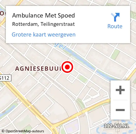 Locatie op kaart van de 112 melding: Ambulance Met Spoed Naar Rotterdam, Teilingerstraat op 10 maart 2024 14:33