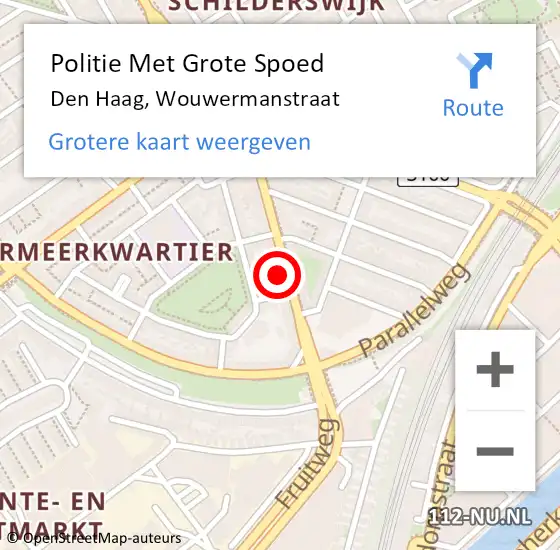 Locatie op kaart van de 112 melding: Politie Met Grote Spoed Naar Den Haag, Wouwermanstraat op 10 maart 2024 14:46