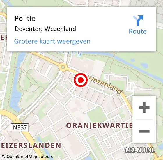 Locatie op kaart van de 112 melding: Politie Deventer, Wezenland op 10 maart 2024 14:47