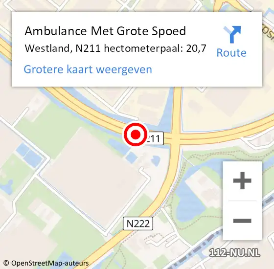 Locatie op kaart van de 112 melding: Ambulance Met Grote Spoed Naar Westland, N211 hectometerpaal: 20,7 op 10 maart 2024 14:48