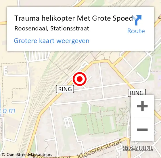 Locatie op kaart van de 112 melding: Trauma helikopter Met Grote Spoed Naar Roosendaal, Stationsstraat op 10 maart 2024 14:52